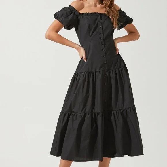 Astr Saveria Black Off-Shoulder Midi Dress - Picture 1 of 5